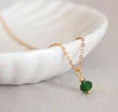 Gold Plated Minimalist Necklace with Green Bead Charm